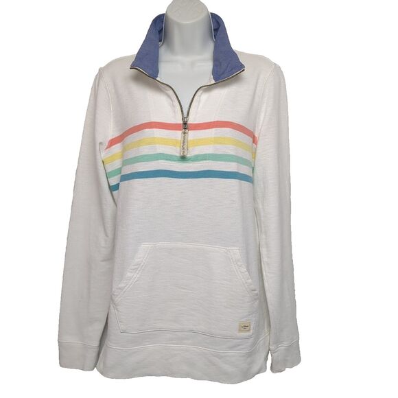 LL Bean Peaks Island Quarter Zip Striped Pullover Women's Size Med - Picture 1 of 7